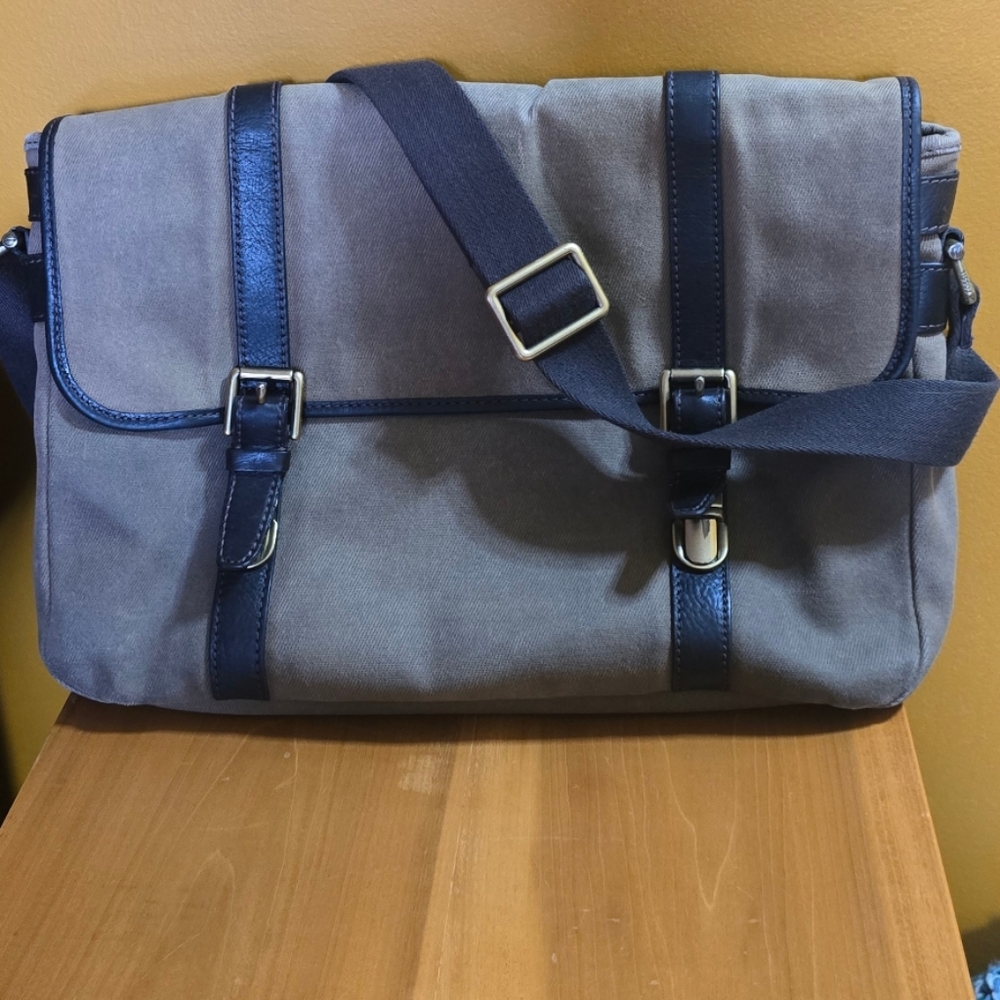 Fossil Canvas And Leather Messenger Bag Briefcase Unisex Men's Laptop Bag